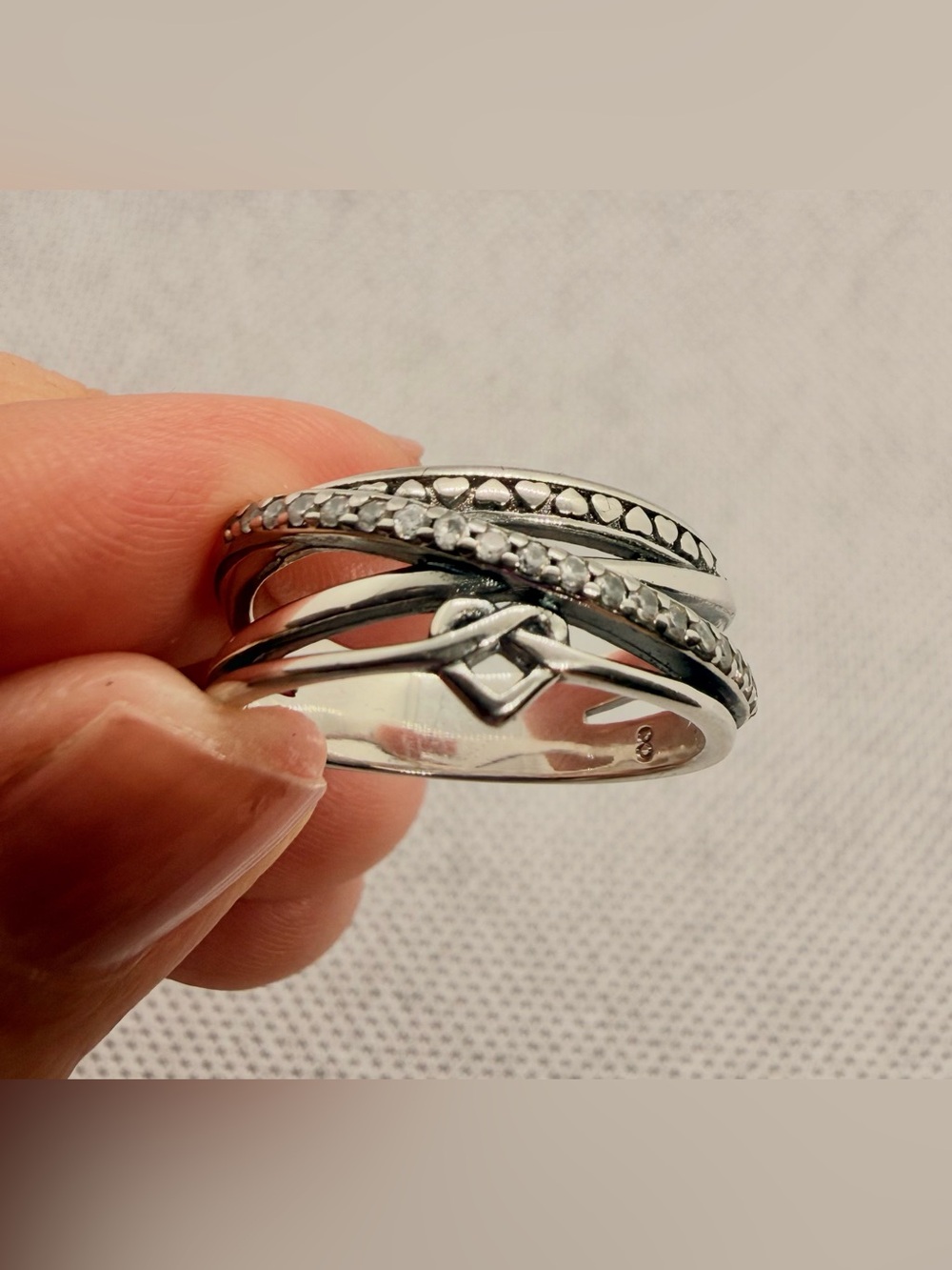 925 Sterling Silver Layered Heart Stack Ring - Silver Size8